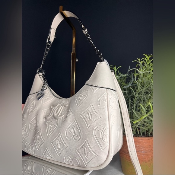 Juicy Couture Good Times Crystal Shoulder Bag Cream Logo Chain Purse NWT​ - Picture 3 of 7